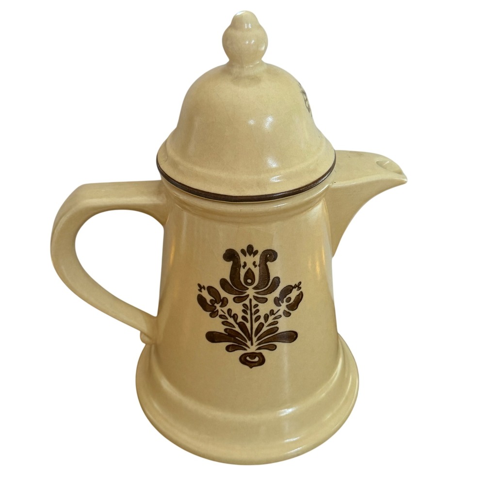 70s Pfaltzgraff Village Coffee Tea Pot Lid Vintage Stoneware Folk Art 10" USA
